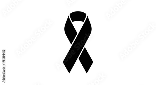 Black Awareness Ribbon Vector Illustration, Minimalist Mourning Symbol for Charity and Remembrance Campaigns, Isolated Flat Graphic Design Element for Social Causes