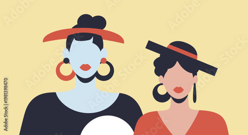 Two women wearing stylish hats and large earrings.