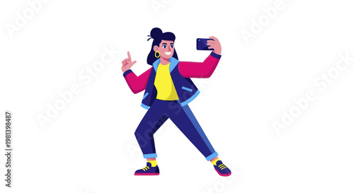 Young woman taking a selfie with her smartphone, posing for a photo.