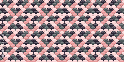 Elegant seamless pattern of overlapping scales in soft pink, grey, and dark purple hues.  Perfect for textile design, website backgrounds, or any project needing a sophisticated and subtle texture.