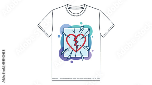 T-shirt with broken heart graphic and shattered effect t shirt apparel design tshirt design graphic tee white t shirt wearable art shattered