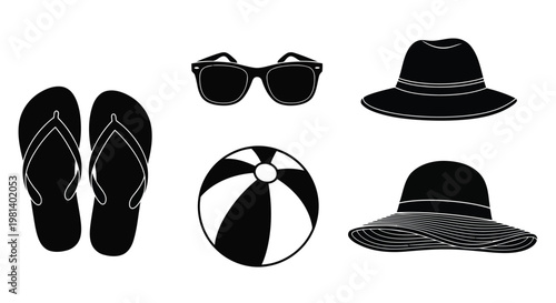 A collection of summer accessories and beachwear