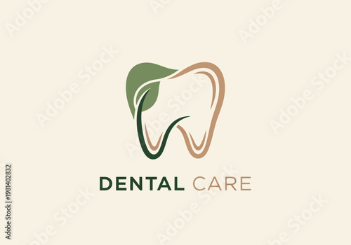 Minimalist Natural Dental Care Logo with Tooth and Leaf Element - Representing Health and Nature