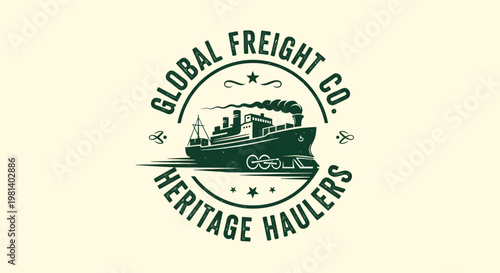 Vintage Maritime Freight Company Emblem featuring a classic steamship, perfect for global logistics branding and heritage transport services