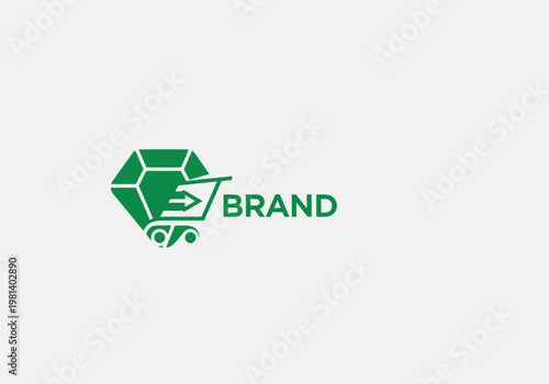 Sleek green diamond and shopping cart logo design, symbolizing valuable online shopping and efficient e-commerce services for modern businesses and retail brands