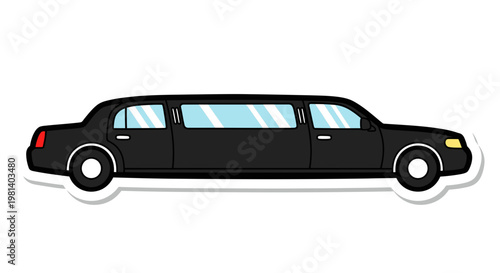 Black Limousine Car Vector Illustration, Side View Luxury Stretch Limo Graphic for Transportation Design and VIP Travel Concepts