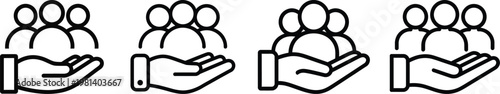 Vector teamwork, collaboration, partnership, support icons, hand holding people symbols