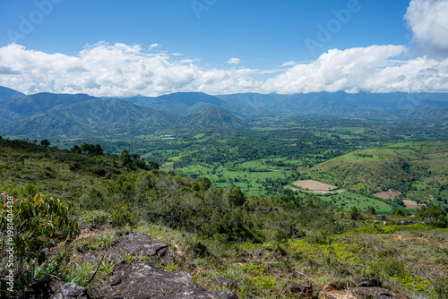Panoramic view of mogotes valley and mountains, santander colombia