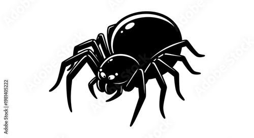Black Spider Vector Illustration, Stylized Arachnid Icon for Halloween Design or Horror Concept Art, Isolated on White Background
