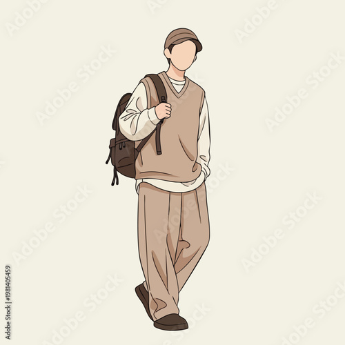 Casual Student with Backpack in a Modern Street Scene
