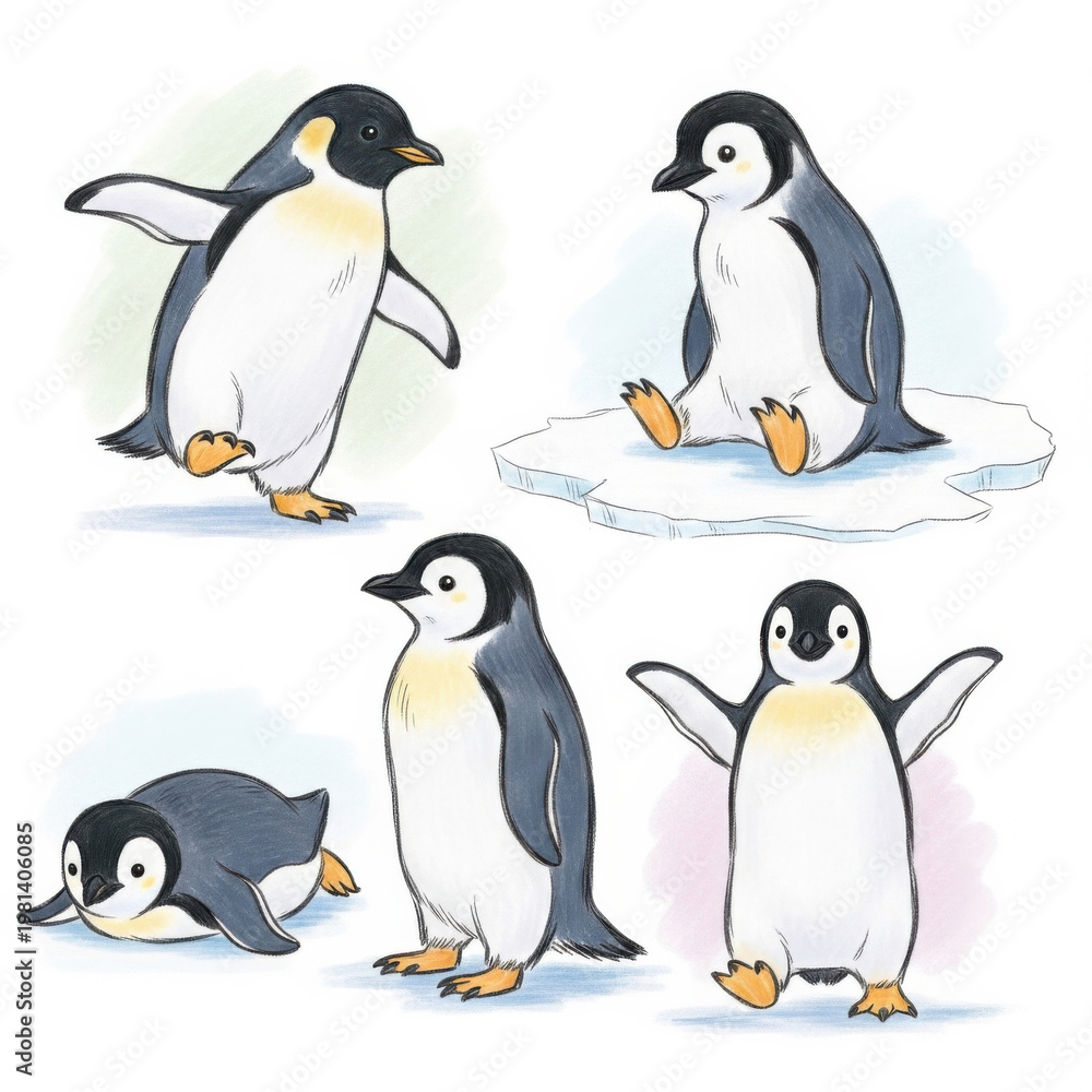 Obraz premium Adorable Penguin Illustrations in Various Playful Poses
