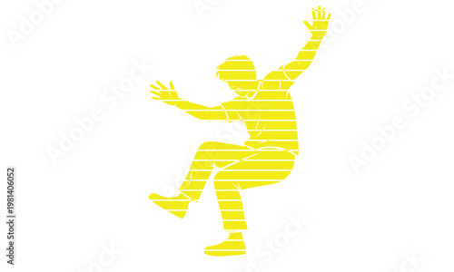 Yellow silhouette of a person falling or dancing