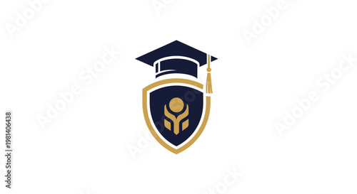 Education Shield with Graduation Cap Symbol - Knowledge Protection Concept