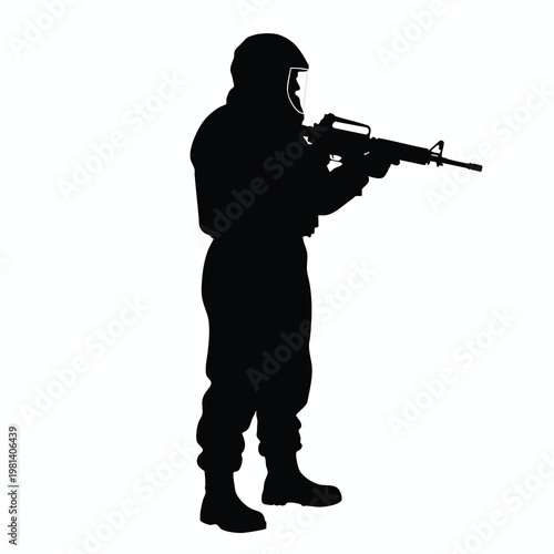 Silhouette of a Person Holding a Rifle Military or Security Gear Illustration