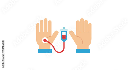 Blood Donation Hand Vector Illustration, Medical IV Drip Infusion Concept, Healthcare Flat Design Graphic for Hospital and Clinical Charity Campaigns