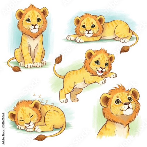 Cute Lion Cubs in Various Playful and Sleeping Poses