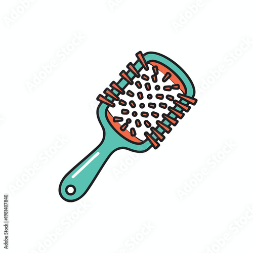 Creative Illustration of a Hairbrush with Bristles and Haircare Elements