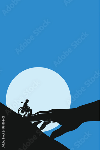 Foto Inclusion for Disability: Wheelchair on Bridge, Help, Care, Kindness & Connectio