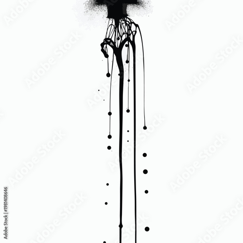 Abstract Black Ink Drip Art with Fine Line Details for Creative Design