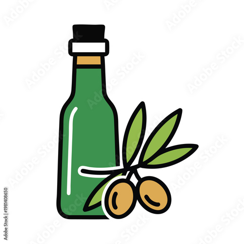 Healthy Olive Oil Bottle with Fresh Olives and Leaves on White Background