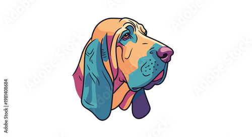 Bloodhound Dog Head Portrait Vector Illustration in Modern Pop Art Style with Vibrant Multicolor Palette for Creative Graphic Design Projects