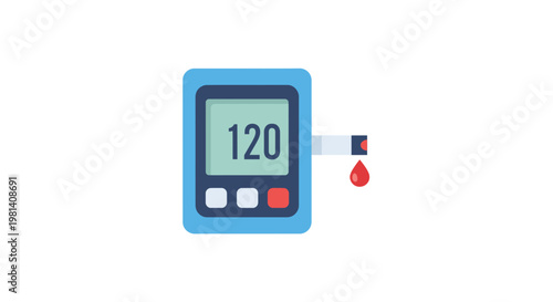 Blood Glucose Meter Vector Illustration, Flat Style Medical Diagnostic Device Icon for Diabetes Management and Healthcare Monitoring Applications