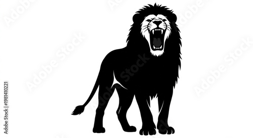 Majestic Lion Roaring Silhouette Flat Vector Illustration