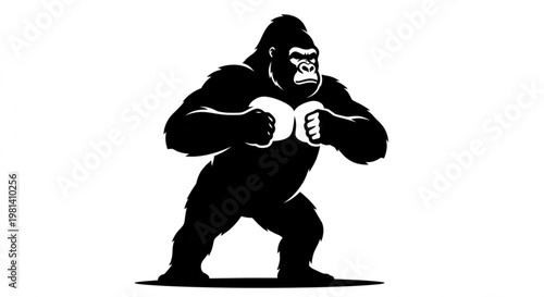 Gorilla Boxing Athlete Silhouette Isolated on White Background
