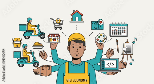 Gig economy worker with multiple tasks.