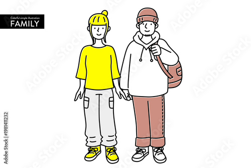 カラフルでかわいいシンプルなカップルのイラスト