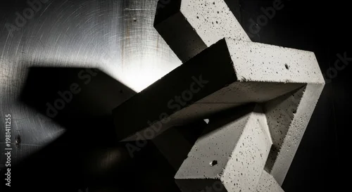 Obraz Minimalist concrete geometric sculpture with industrial textures and dramatic shadows