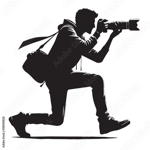 Black Photographer Silhouette Vector, High Quality Illustration on White Background