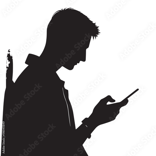 Black Phone addiction Silhouette Vector, High Quality Illustration on White Background