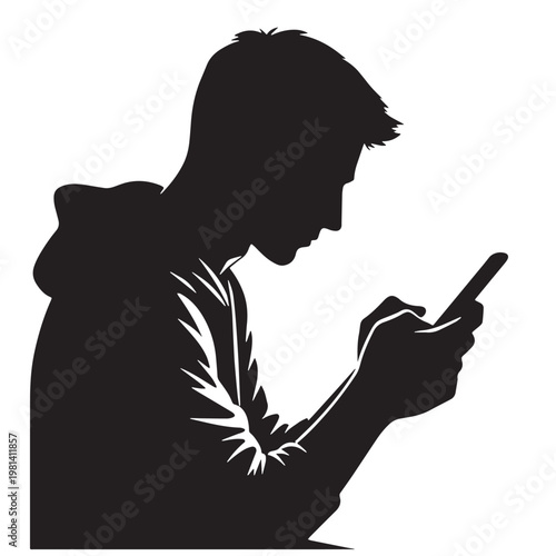 Black Phone addiction Silhouette Vector, High Quality Illustration on White Background