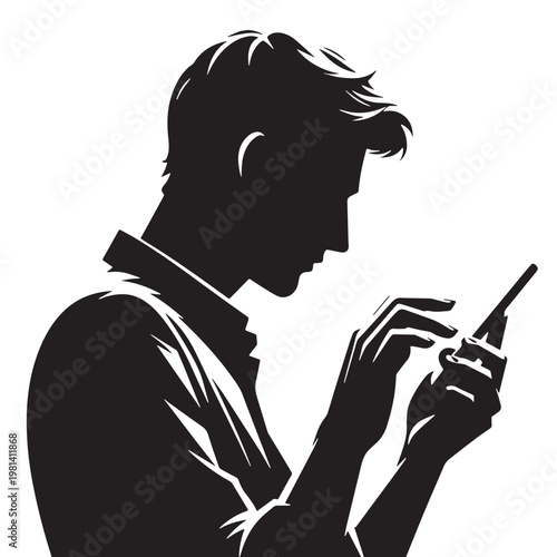 Black Phone addiction Silhouette Vector, High Quality Illustration on White Background