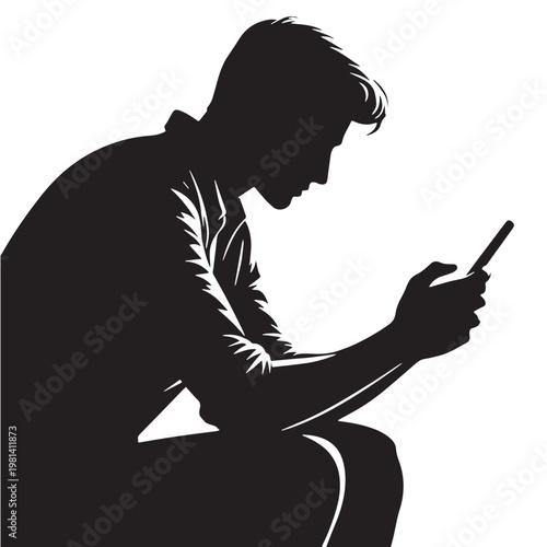 Black Phone addiction Silhouette Vector, High Quality Illustration on White Background