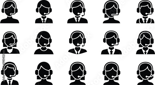 Customer service icons set call center agents and support staff silhouettes help desk operator icon headset icon