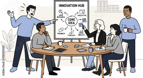 Business people discussing innovation strategy.