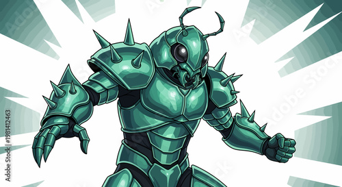 Green Metal Robot Monster Character Design.