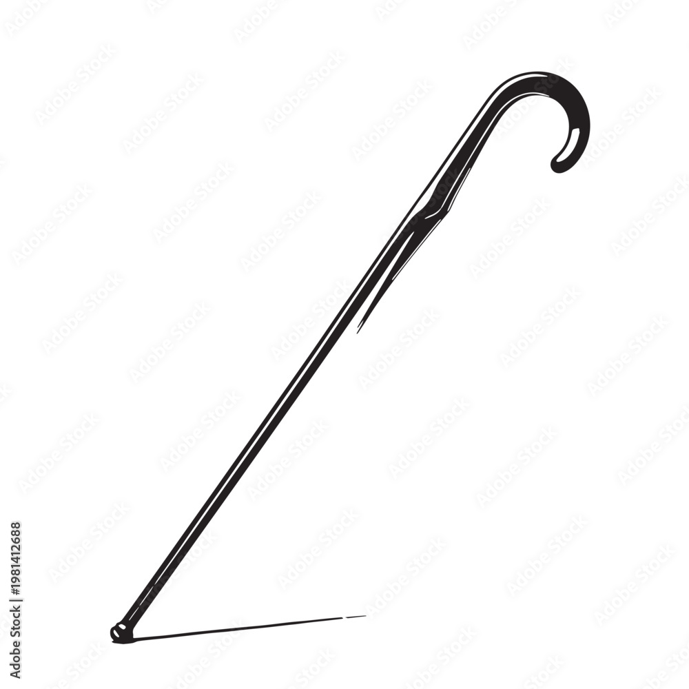 Obraz premium Black Walking stick support Silhouette Vector, High Quality Illustration on White Background