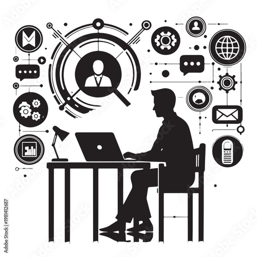 Konstfotografi Black Webinar Silhouette Vector, High Quality Illustration on White Background