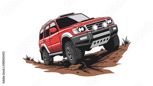 Red SUV on Mud.