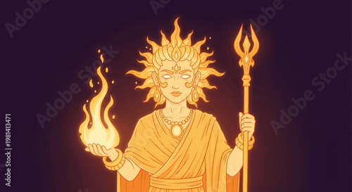 Illustration of a mythical fire god.