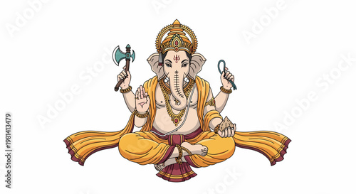 Hindu deity Ganesha sitting posture.
