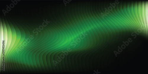 Dark green neon gradient ribbed glass. Vector ribbed glass texture background. Mesh gradient. acrylic ribbed bath surface. Reeded glass background semitransparent overlay.