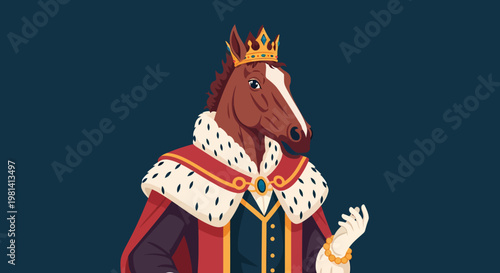 Horse wearing crown and royal attire.