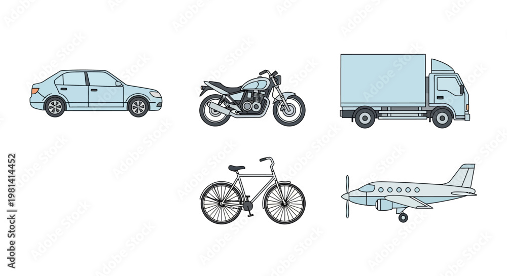 Fototapeta premium Various Vehicles and Bicycle.