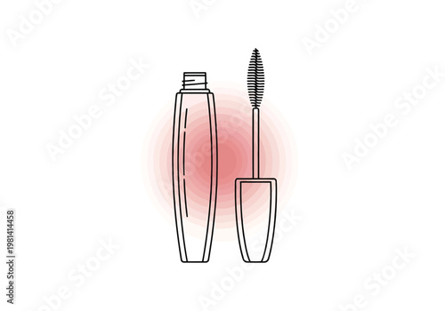 Elegant mascara bottle and brush set illustration
