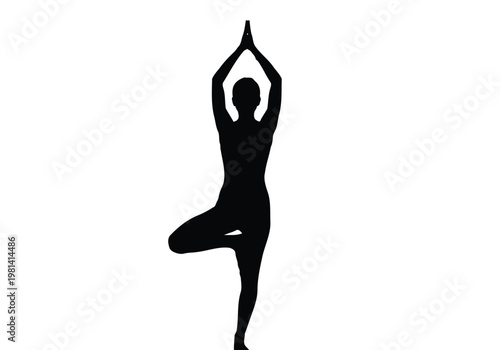 Person performing tree pose with arms raised in a balanced yoga stance