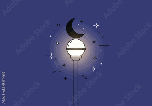 Moonlit lantern glowing against a starry night sky with celestial elements